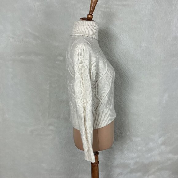 Nili Lotan Lela Ivory 100% Cashmere Cropped Cable Knit Turtleneck Sweater S - Picture 4 of 7